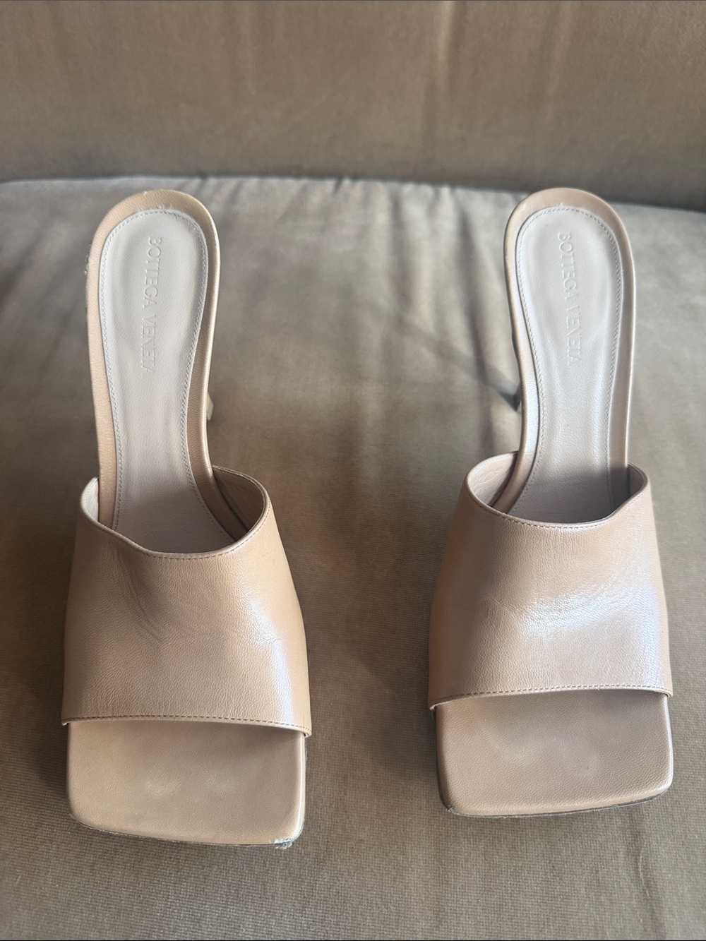 Bottega Veneta Beige Leather Square-Toe Slide Mules